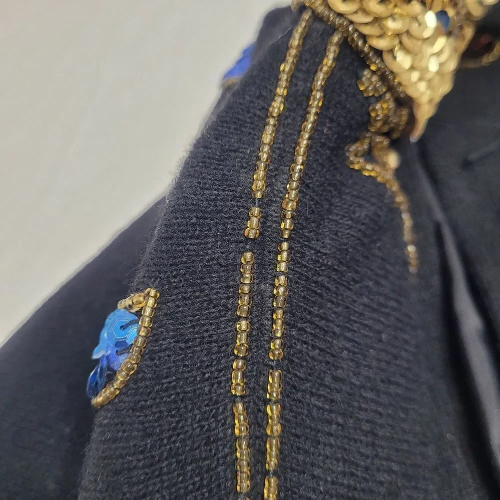 VINTAGE 80s cardigan black‎ sequined embellished wool angora sweater M